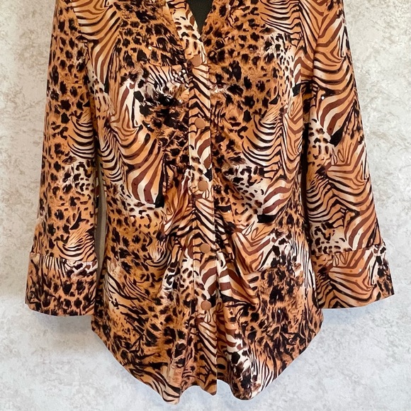 Essentials by Milano Womens Animal Print Top Clear Sequins Size Small - Picture 2 of 14